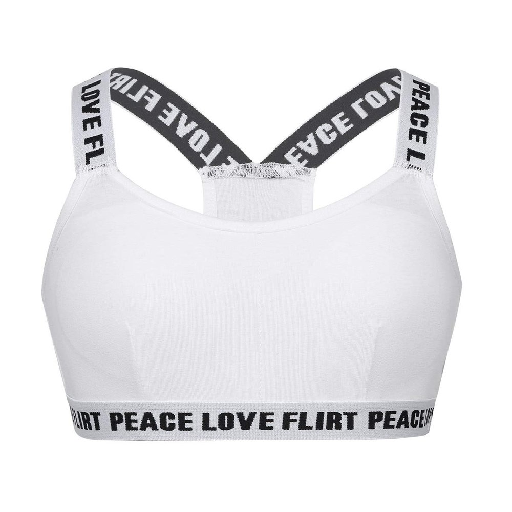 JEEYJOO Girls Teenage Racerback Letter Printed Training Sport Bra Breathable Padded Undershirt Underwear Bra Ivory 8-10