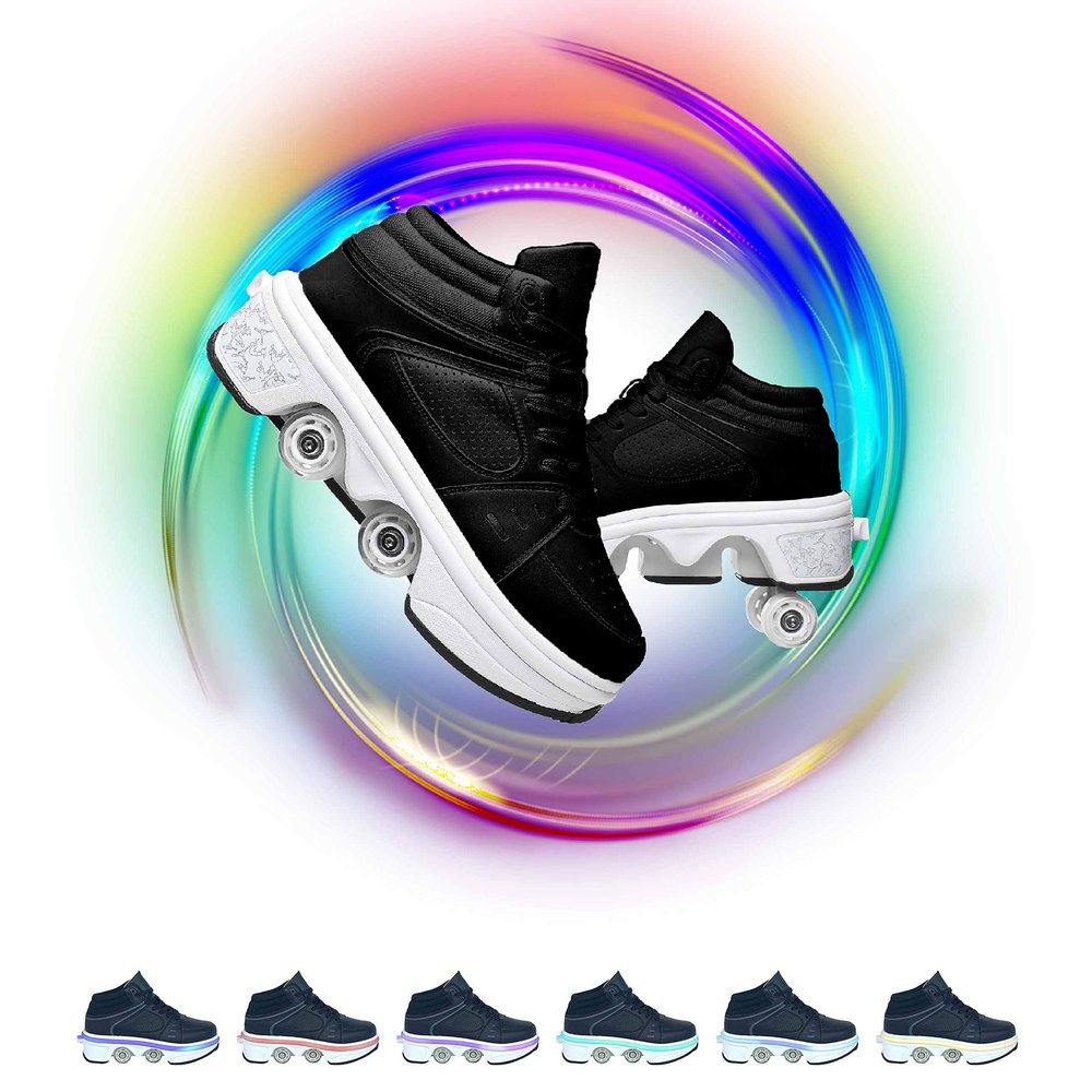 MLyzhe Deformation Roller Shoes Male and Female Skating Shoes Adult Children's Automatic Walking Shoes Invisible Pulley Shoes Skates with Double-Row Deform Wheel