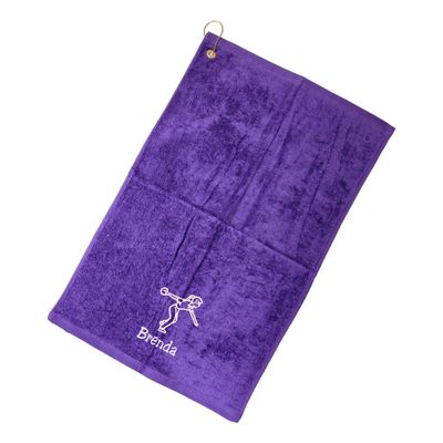 101 BEACH Women's Personalized Cotton Bowling Towel with Embroidered Name with Clip (Purple- Embroidered Name - Woman)