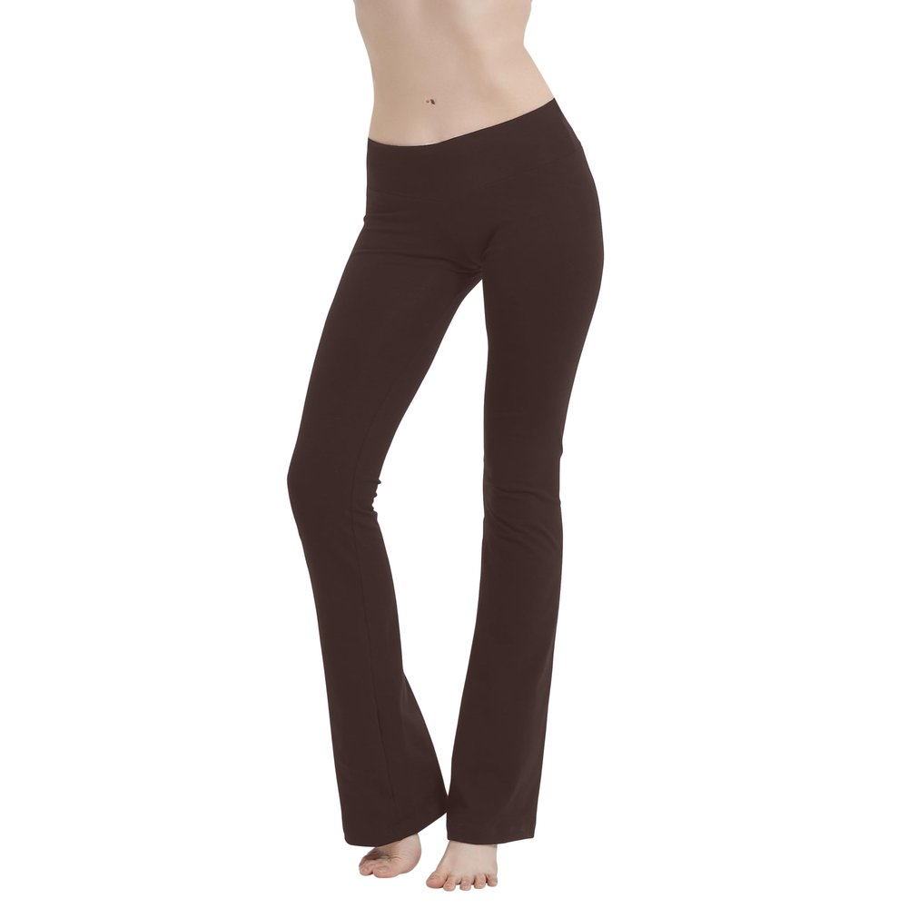 Cotton Spandex Low Rise Bootcut Flare Yoga Pants Legging(Regular Size/Plus Size) S-5XL (32"/34"/36" Inseam) Brown