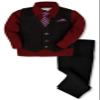 Johnnie Lene JL40 Pinstripe Boys Formal Dresswear Vest Set Black/Wine 12 Months