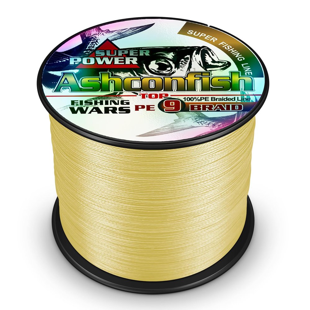 Ashconfish 9 Strands Braided Fishing Line 1500M/1640Yards 30LB PE Fishing Wire Paralell Knitting Ultra Strong Braid Fishing String Yellow