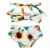 Yartina Infant Baby Girls Two Piece Swimsuit Sunflower Bowknot Bathing Suits Halter Printed Bikini Beachwear Sunflower 3-6 Months view 3