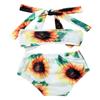 Yartina Infant Baby Girls Two Piece Swimsuit Sunflower Bowknot Bathing Suits Halter Printed Bikini Beachwear Sunflower 3-6 Months view 4