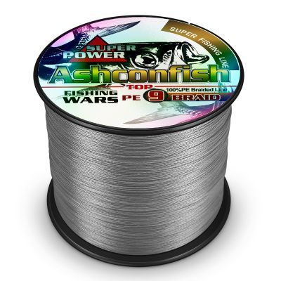 Ashconfish Braided Fishing Line- 9 Strands Super Strong PE Fishing Wire Heavy Tensile for Saltwater & Freshwater Fishing -Abrasion Resistant - Zero Stretch- 500M/547Yds 90LB Gray