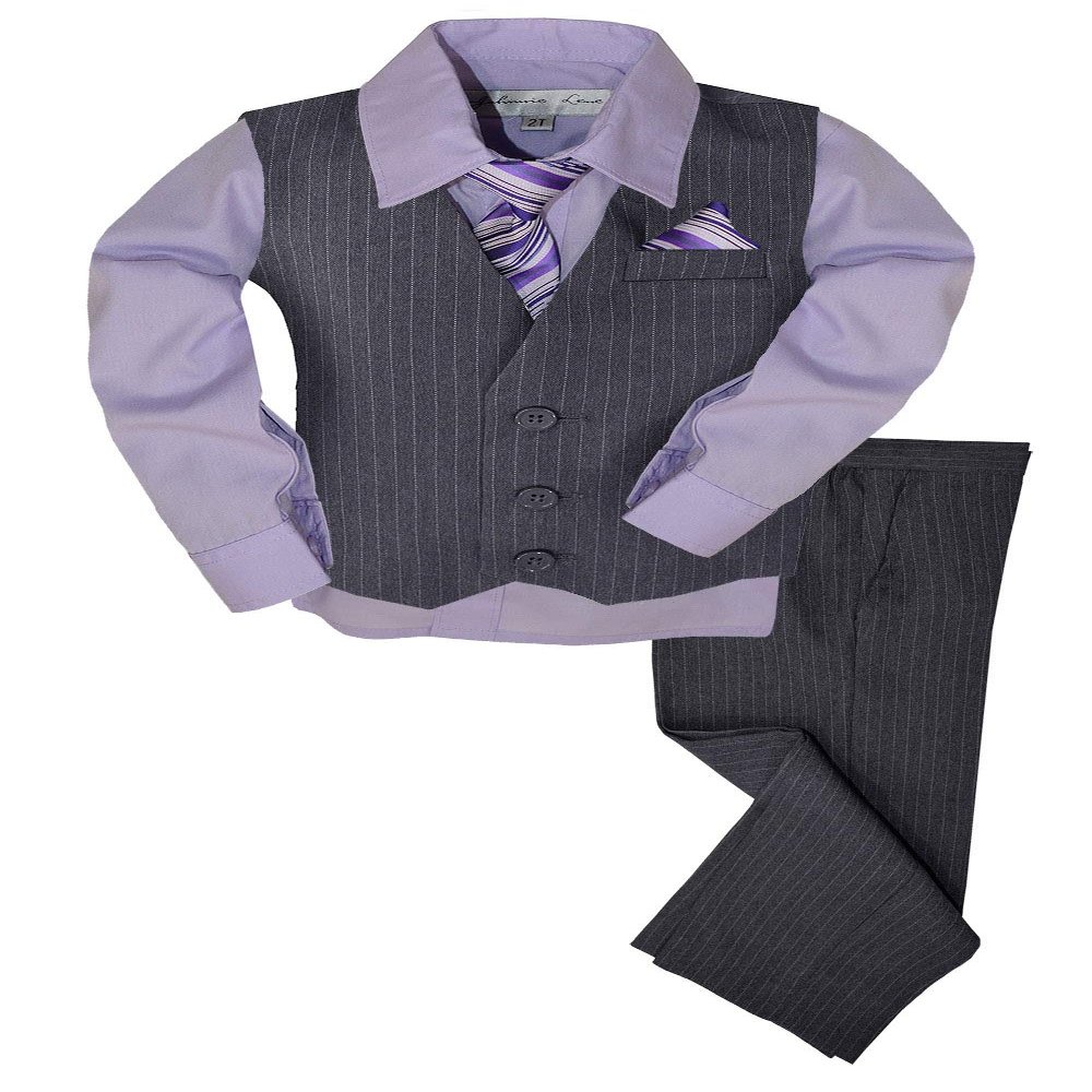 Johnnie Lene JL40 Pinstripe Boys Formal Dresswear Vest Set Gray/Lilac 5