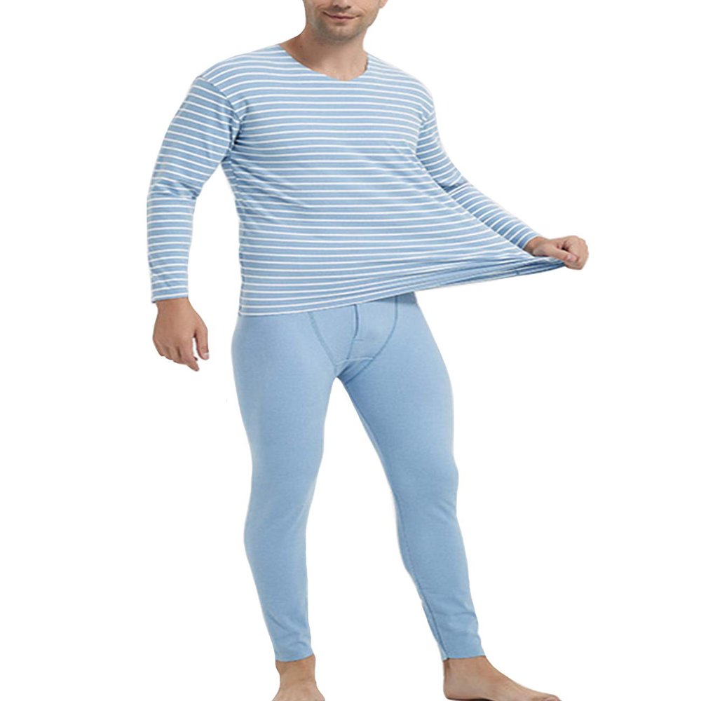 Legou Men's Long Johns V-Neck Constant Temperature Thermal Underwear Sets with Fleece Lined Bule XL