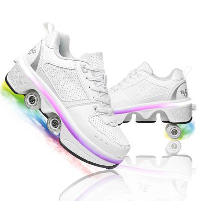 MLyzhe Deformation Roller Shoes Male and Female Skating Shoes Adult Children's Automatic Walking Shoes Invisible Pulley Shoes Skates with Double-Row Deform Wheel