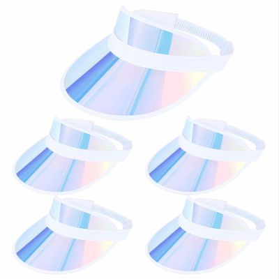 5 Pack Sun Visor Hat Women Beach Sports Travel Running Retro Reflective Clear Bachelor Party Outdoor Golf Trip Sunhat Visors Cap (Iridescent,Blue)