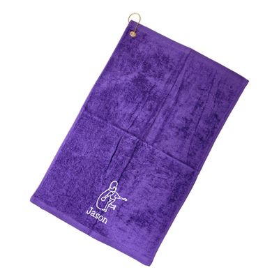 101 BEACH Personalized Cotton Bowling Towel with Embroidered Name with Clip (Purple - Embroidered Name)