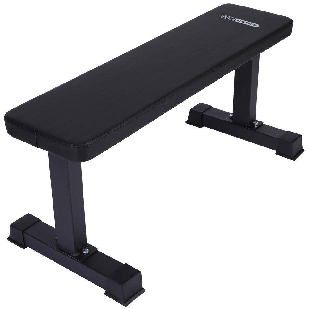 HolaHatha Steel Frame 600 Lbs Capacity Foam Padded Flat Weight Fitness Equipment Home Gym Freeweight Barbell Bench for Strength Full Body Exercise