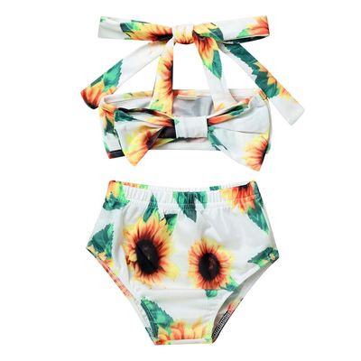 Moily Baby Girls Sunflower Halter Bowknot Bra Top with Bottoms Swimsuit Beach Bikini Set Sunsuit Sunflower 3-6 Months