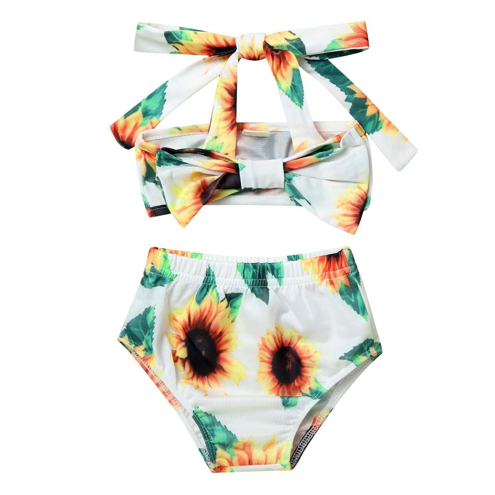 Moily Baby Girls Sunflower Halter Bowknot Bra Top with Bottoms Swimsuit Beach Bikini Set Sunsuit Sunflower 3-6 Months