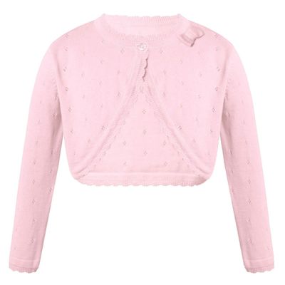 CHICTRY Kids Flower Girls Wedding Bolero Shrug Princess One Button Knit Open Cardigan Sweaters Bowknot Pink 10