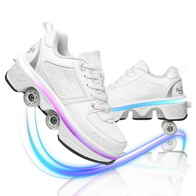 MLyzhe Deformation Roller Shoes Male and Female Skating Shoes Adult Children's Automatic Walking Shoes Invisible Pulley Shoes Skates with Double-Row Deform Wheel