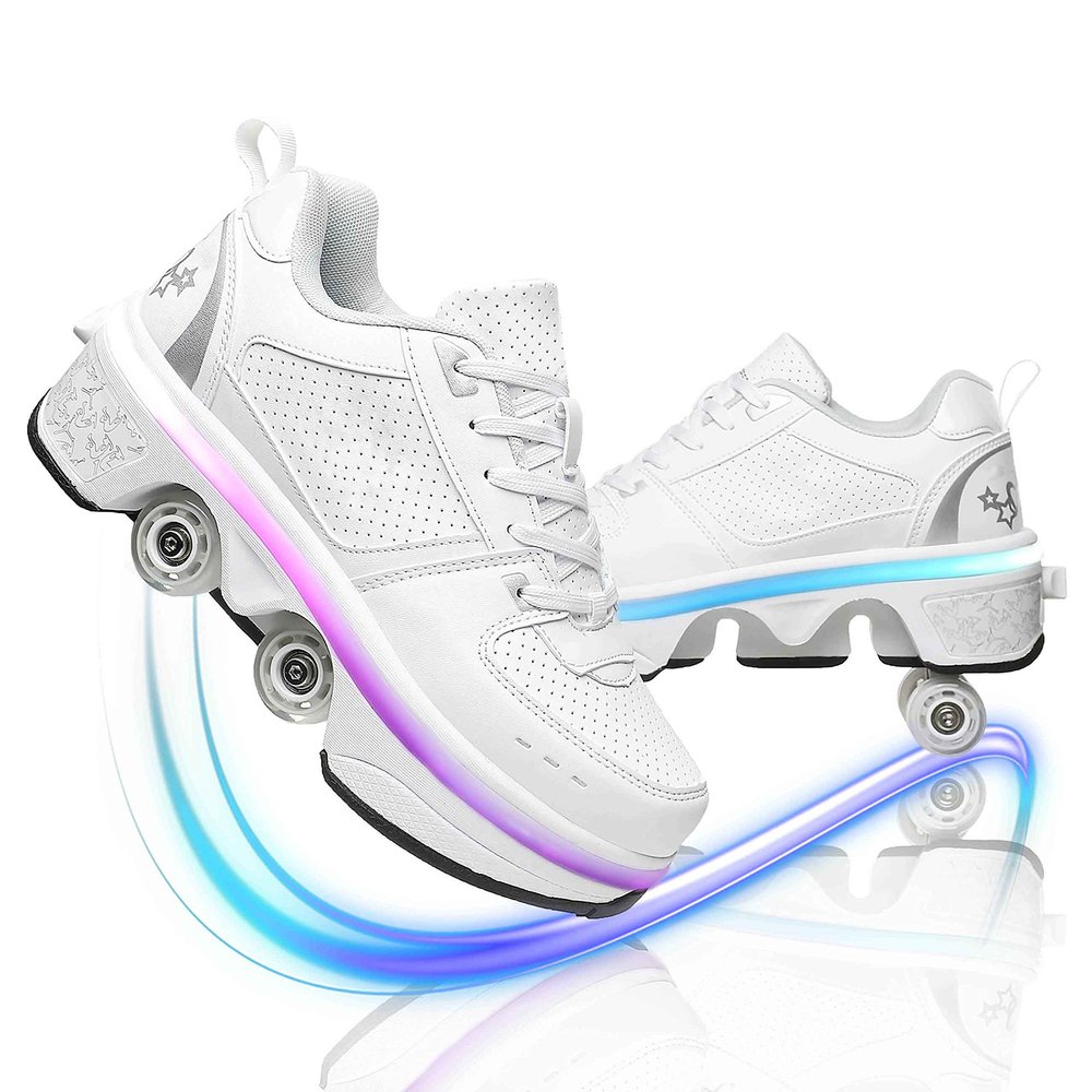 MLyzhe Deformation Roller Shoes Male and Female Skating Shoes Adult Children's Automatic Walking Shoes Invisible Pulley Shoes Skates with Double-Row Deform Wheel