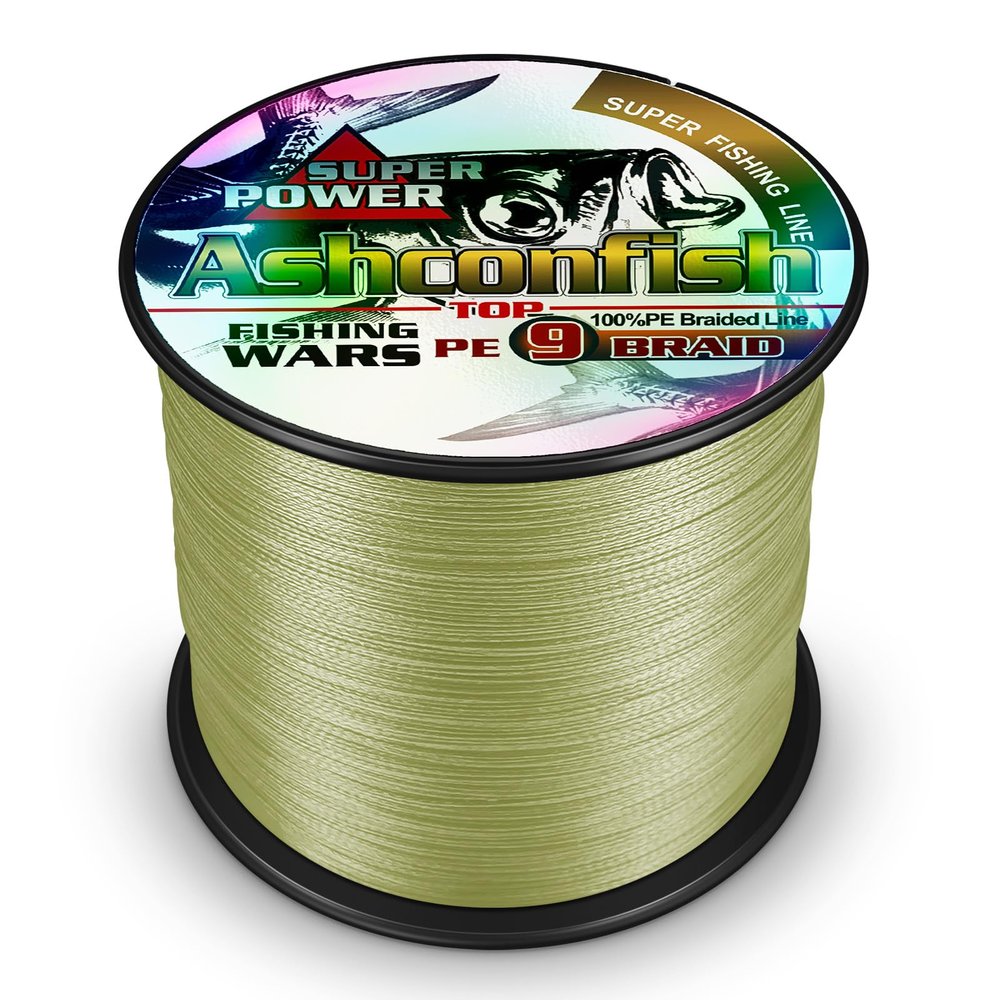 Ashconfish 9 Strands Braided Fishing Line 2000M/2187Yards 80LB PE Fishing Wire Paralell Knitting Ultra Strong Braid Fishing String Army Green