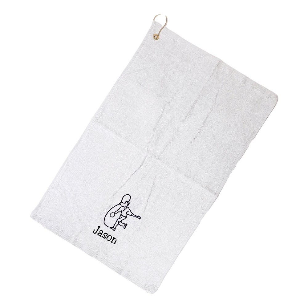 101 BEACH Personalized Cotton Bowling Towel with Embroidered Name with Clip (White - Embroidered Name)