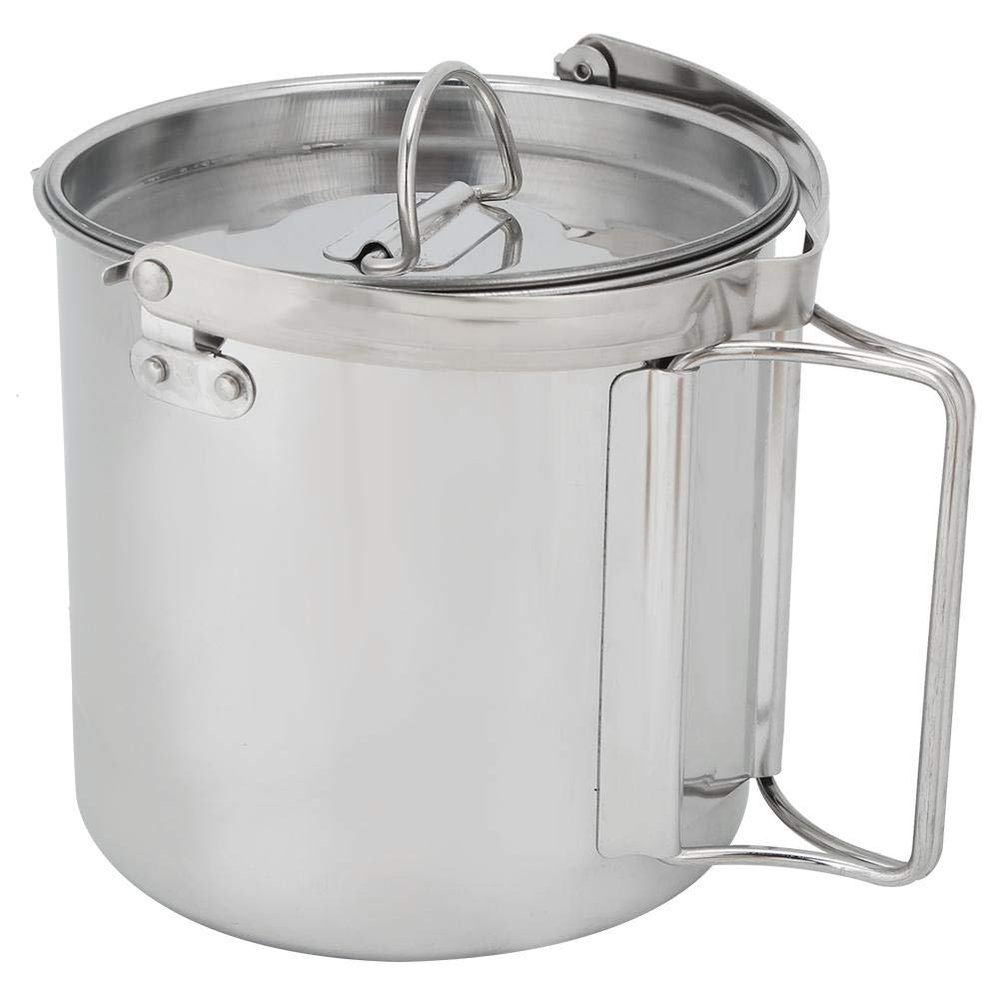 Camping Kettle, Outdoor Portable Hiking Camping Pot with Handles and Lid 1.2L Stainless Steel Camping Coffee Pot Hanging Water Pot Kettle with Storage Bag for Camping Hiking Picnic
