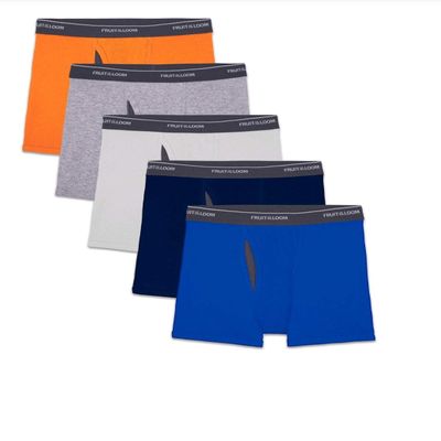 Boys 5 Pack Fruit of the Loom Cool Zone Boxer Briefs - Orange, Gray, White, Blue (Size Large 14-16)