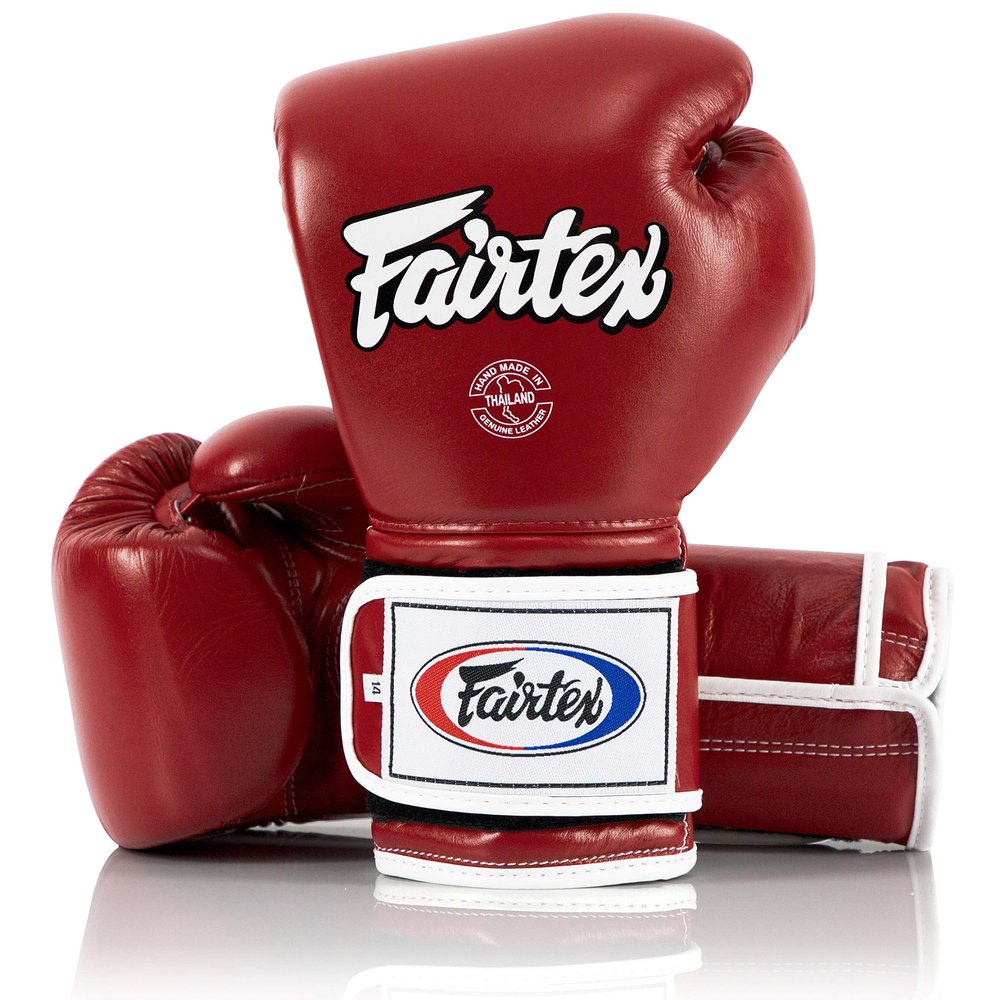 Fairtex Muay Thai Boxing Gloves BGV9 - Heavy Hitter Mexican Style Training & Sparring Gloves for Kick Boxing MMA K1 (Red/White Piping, 10 oz)