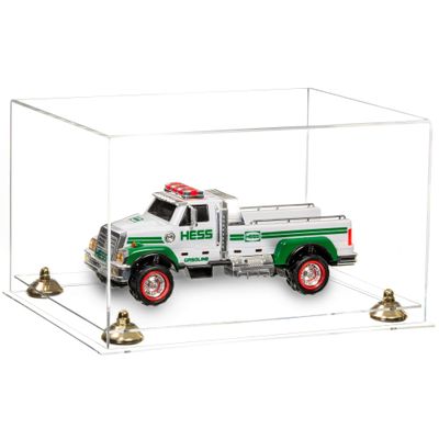 Better Display Cases Acrylic Versatile Display Case - Large Rectangle Box with Clear Case, Clear Base and Gold Risers 15.25" x 12" x 9" (A082, V13)