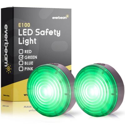 Everbeam E100 LED Safety Lights for Walking at Night - Waterproof Bike LED Light Excellent for Runners, Cycling, Dog Walking, Kayaking-Bright Clip On LED Light, Many Straps for Wearing - 2 Pack, Green