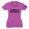0338. Armed and Dangerous American Patriotic Military Style for Women V Neck Fitted T Shirt (Pink X Small) view 1