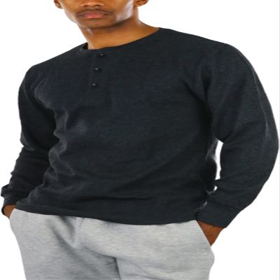 ToBeInStyle Men's Heavy or Medium Weight Premium Waffle Thermal Long Sleeve Crewneck Shirt - Charcoal Henley - S