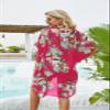 Ivay Womens Floral Kimono Duster Cardigans Short Sleeve Draped Oversized Beach Cover Up Cape (Rose Red, Medium) view 4