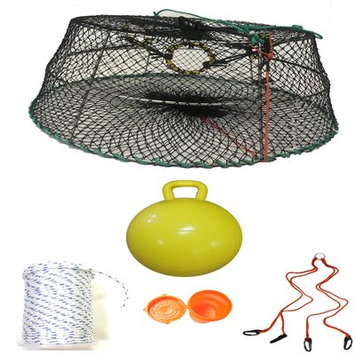 KUFA Sports Tower Style Prawn Trap with 400' Rope, Yellow Float, Vented Bait Jar & Harness Combo (CT77+PAS55+HA2)