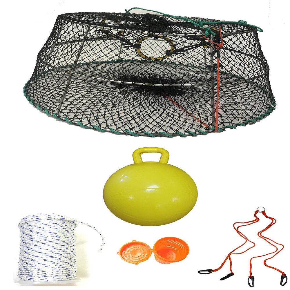 KUFA Sports Tower Style Prawn Trap with 400' Rope, Yellow Float, Vented Bait Jar & Harness Combo (CT77+PAS55+HA2)