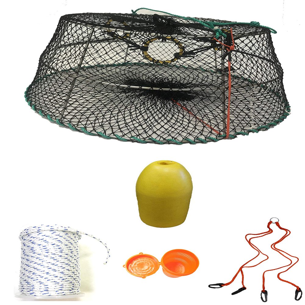 KUFA Sports Tower Style Prawn Trap with 400' Rope, Yellow Float, Vented Bait Jar & Harness Combo (CT77+PAS35+HA2)