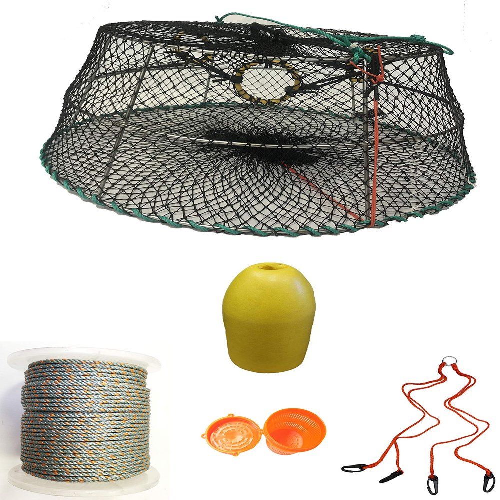 KUFA Sports Tower Style Prawn Trap with 400' Rope, Yellow Float, Vented Bait Jar & Harness Combo (CT77+PAL15+HA2)