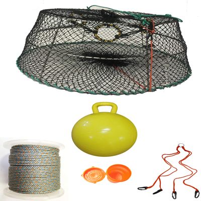 KUFA Sports Tower Style Prawn Trap with 400' Rope, Yellow Float, Vented Bait Jar & Harness Combo (CT77+PAL55+HA2)