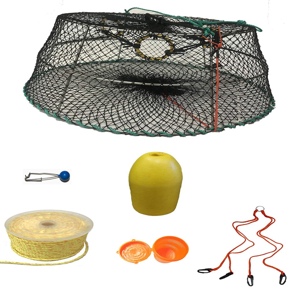 KUFA Sports Tower Style Prawn Trap with 400' Rope, Yellow Float, Vented Bait Jar & Harness Combo (CT77+PAP15+HA2)
