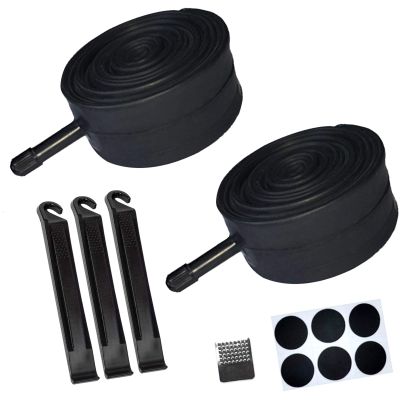 2 Pack 18 x 1.75/1.95/2.125 Bike Inner Tube with Bike Tube Repair Tool Kits, 3 Tire Levers, 6 Self-Adhesive Round Patches, 1 Metal Rasp, Replacement Schrader Valve Bike Bicycle Inner Tubes