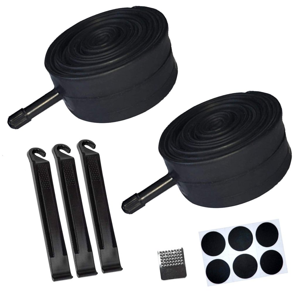 2 Pack 18 x 1.75/1.95/2.125 Bike Inner Tube with Bike Tube Repair Tool Kits, 3 Tire Levers, 6 Self-Adhesive Round Patches, 1 Metal Rasp, Replacement Schrader Valve Bike Bicycle Inner Tubes