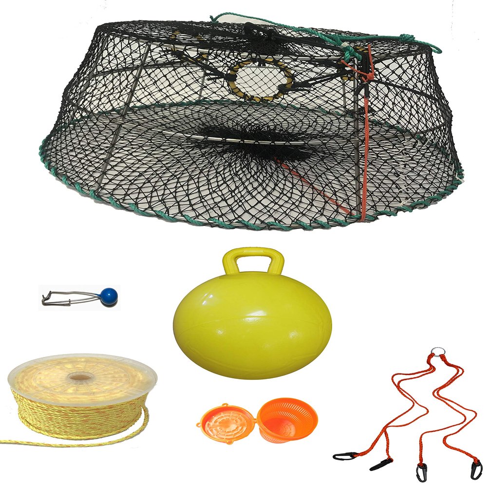 KUFA Sports Tower Style Prawn Trap with 400' Rope, Yellow Float, Vented Bait Jar & Harness Combo (CT77+PAP55+HA2)