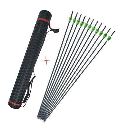 ZSHJGJR 31 Inch Archery Carbon Arrows 600 Spine for Compound Bow Recurve Bow Target Practice Hunting Shooting Arrows with Arrow Quiver 12 Pack (12pcs Arrows + 1pc Quiver)