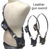 AISHFP Medieval Sword Belt, Adjustable Waist Sheath Scabbard Frog Holder with PU Leather Buckle Strap Holster, Rapier Knight Sword Belt Frog Dagger Pirate Sword Bag for Man Woman,Black view 2