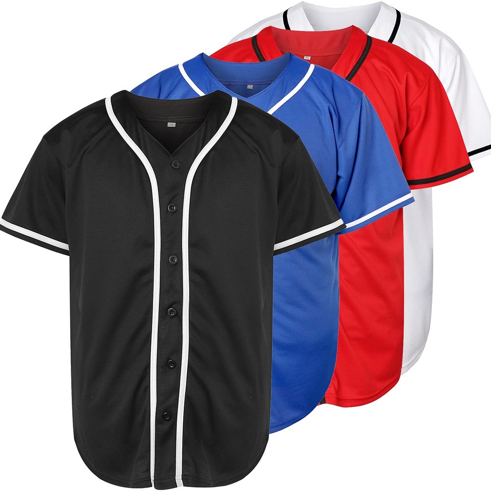 Phoneutrix Blank Plain Hip Hop Hipster Baseball Jersey Button Down Shirts Sports Uniforms Men Women Jersey (Blue, X-Large)