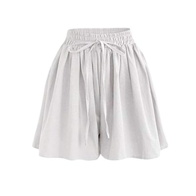 Andongnywell Women's Summer High Elastic Waist Drawstring Wide Leg Chiffon Culottes Shorts Hot Pants (White,Large)