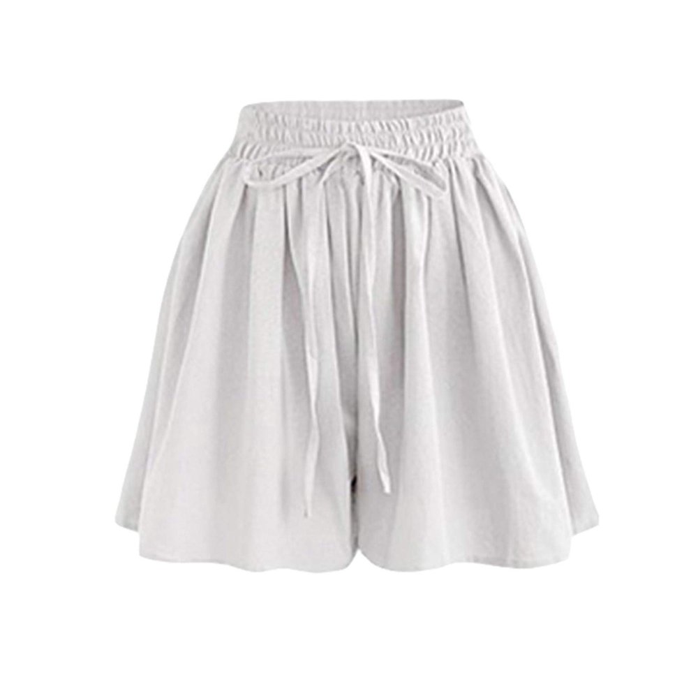 Andongnywell Women's Summer High Elastic Waist Drawstring Wide Leg Chiffon Culottes Shorts Hot Pants (White,Large)