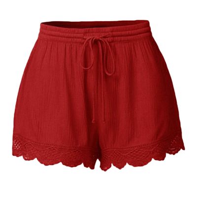 Andongnywell Shorts for Women Solid Ruffle Hem Drawstring Pajamas Mini Pants Solid Color Short Trousers (Red Wine,4X-Large)