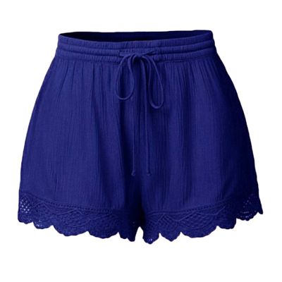Andongnywell Shorts for Women Solid Ruffle Hem Drawstring Pajamas Mini Pants Solid Color Short Trousers (Blue 1,4X-Large)