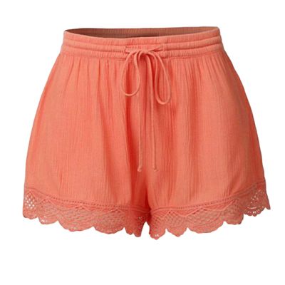 Andongnywell Shorts for Women Solid Ruffle Hem Drawstring Pajamas Mini Pants Solid Color Short Trousers (Orange,Small)