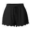 Andongnywell Shorts for Women Solid Ruffle Hem Drawstring Pajamas Mini Pants Solid Color Short Trousers (Black,Medium)