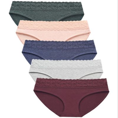 AYMEFF Cotton Underwear for Women Lace Bikini Panties Soft Stretch Hipster Breathable Briefs 5-Pack(6002S,Dark3)