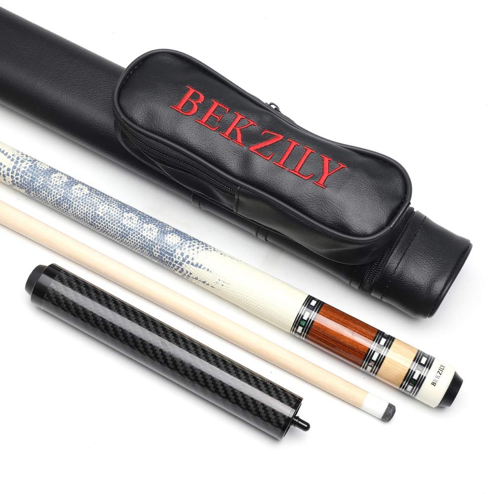 BEKZILY 2-Piece Pool Cue Stick + Pool Cue Case with Carbon Extension (Red, 12.75mm)